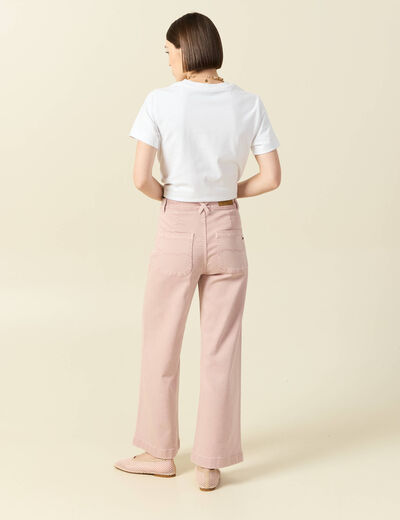 Jeans large cropped taille haute rose clair femme