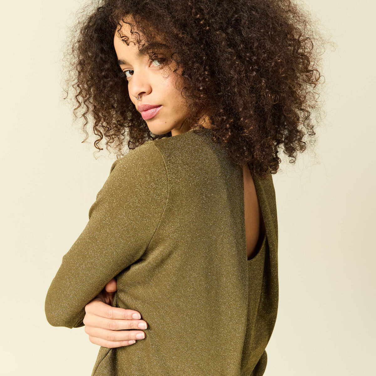 T-shirt manches longues vert kaki femme