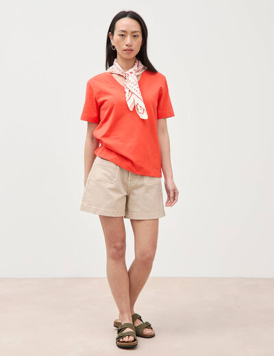 T-shirt manches courtes orange fonc&eacute; femme