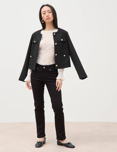 Jeans regular 7/8&egrave;me taille standard denim noir femme