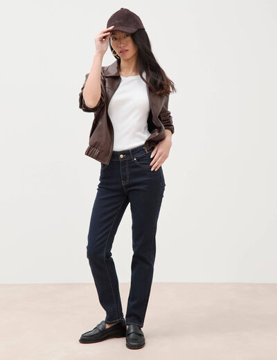 Jeans regular 7/8&egrave;me taille standard denim brut rinse femme