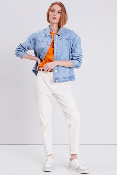 Blouson droit en jean denim used femme