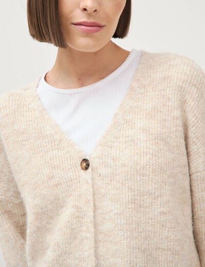 Gilet droit manches longues creme femme