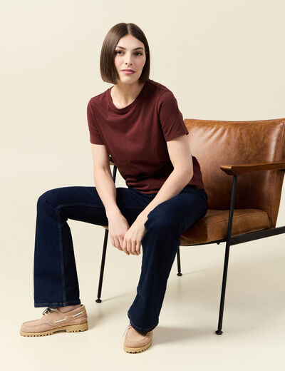 T-shirt manches courtes marron femme