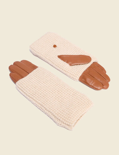 Gants en cuir avec doublure maille marron femme