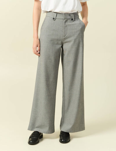Pantalon large taille haute fluide gris femme