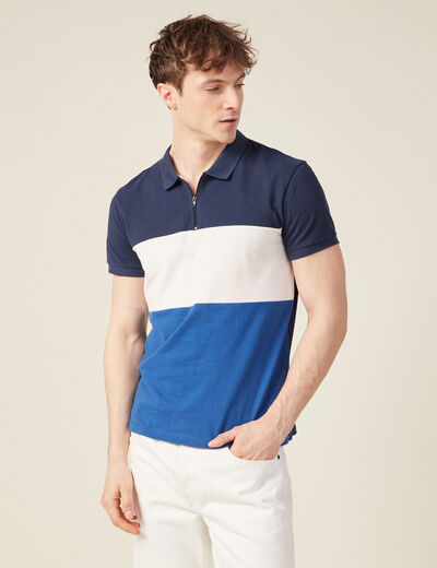 Polo manches courtes zippé bleu marine homme
