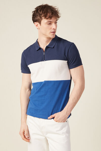 Polo manches courtes zippé bleu marine homme