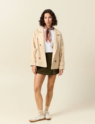 Jupe-short taille haute en velours vert kaki femme