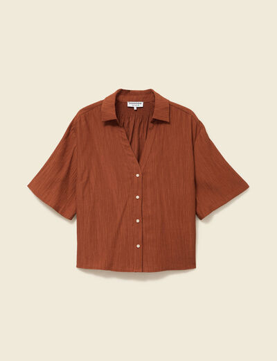 Blouse manches courtes fluide marron femme