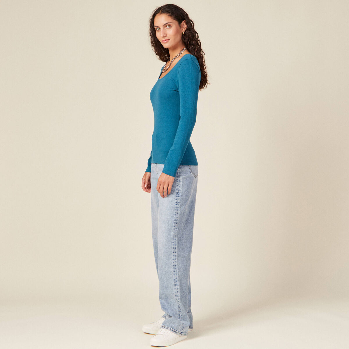 T-shirt manches longues bleu pétrole femme