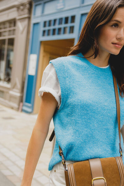 Pull sans manches bleu femme