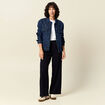 Pantalon large élastiqué bleu foncé femme