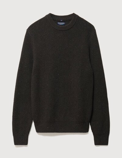 Pull col rond manches longues en coton vert kaki homme
