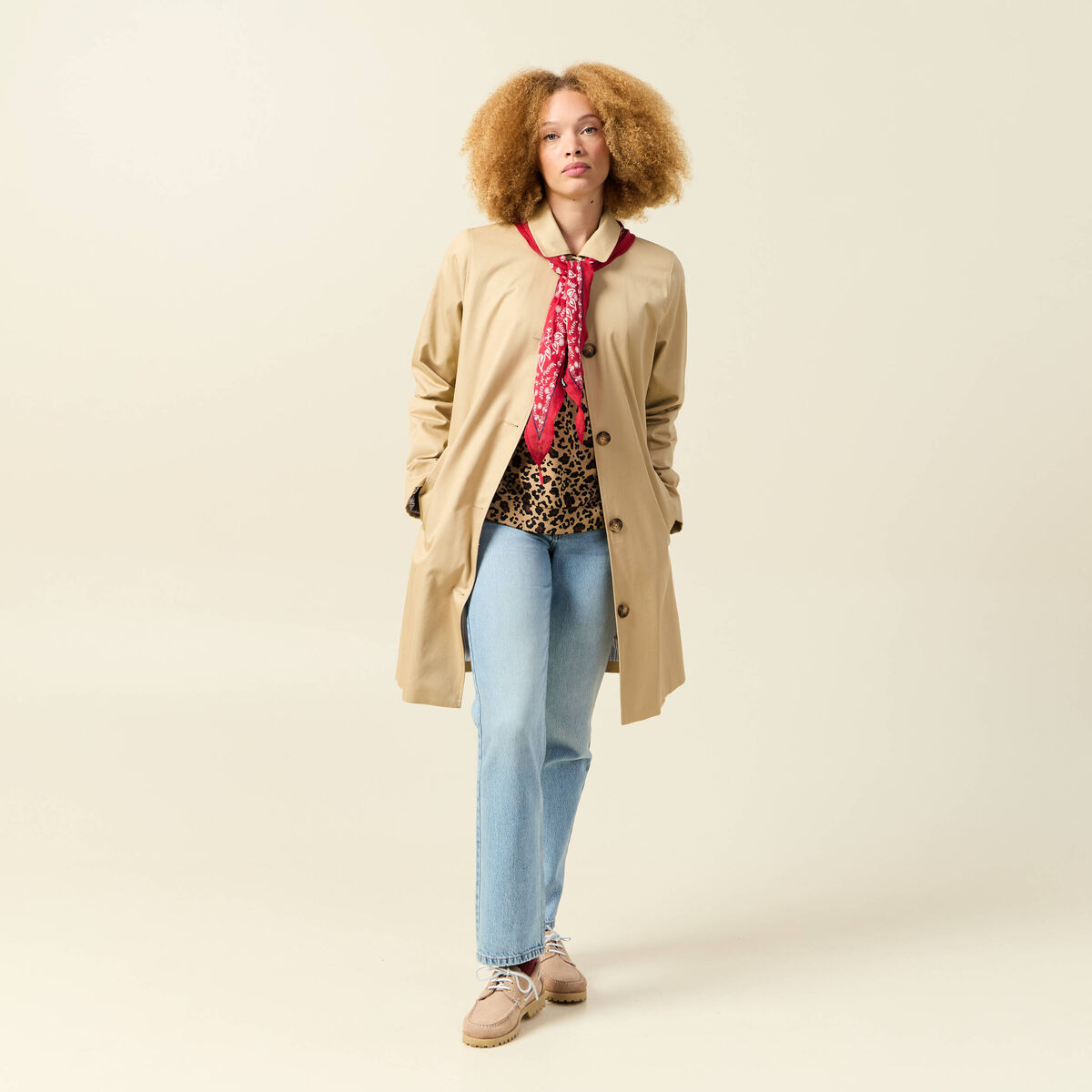 Sweat col rond manches longues beige femme