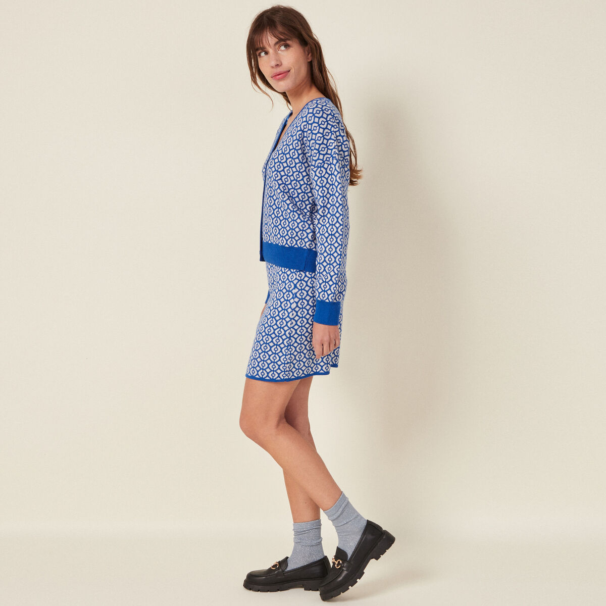 Gilet manches longues boutonné bleu femme