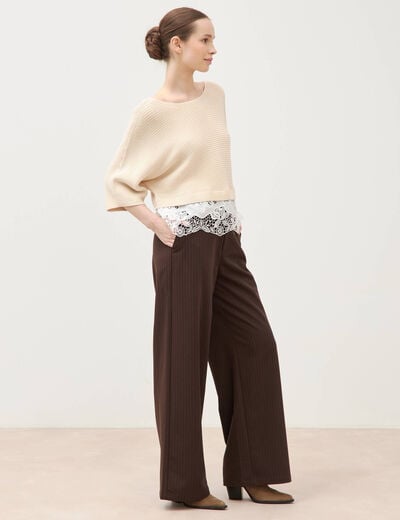 Pull col bateau manches courtes ivoire femme