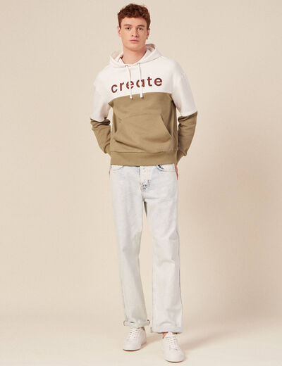 Sweat &agrave; capuche manches longues taupe homme