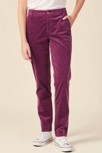 Pantalon chino velours côtelé violet femme