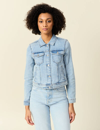 Blouson en jean denim bleach femme