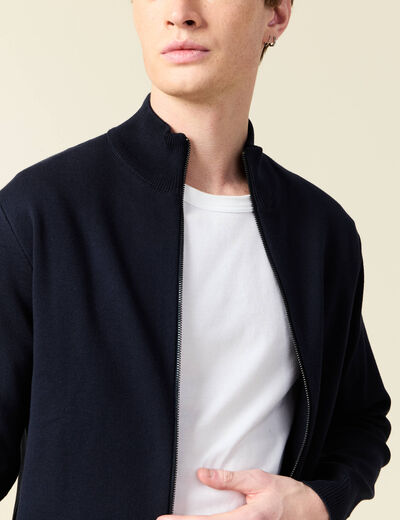 Gilet manches longues zipp&eacute; bleu marine homme