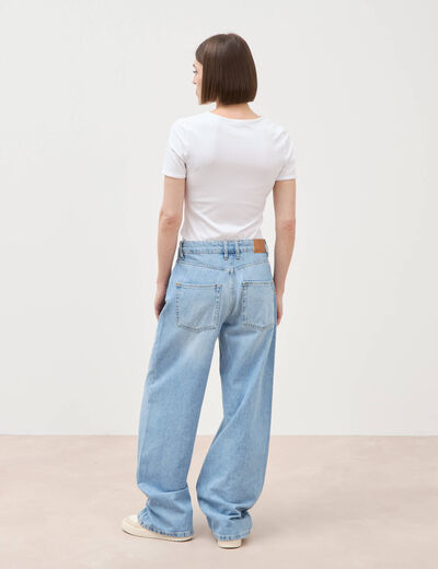 Jeans loose taille standard en coton denim bleach femme
