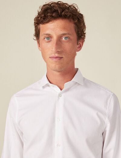 Col cintr&eacute; en coton manches longues blanc homme