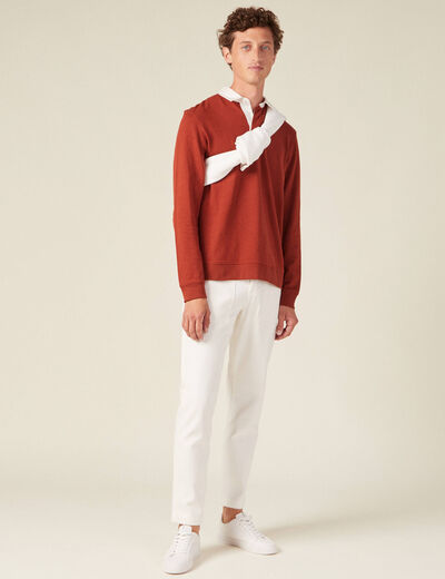 Sweat manches longues col polo marron cognac homme
