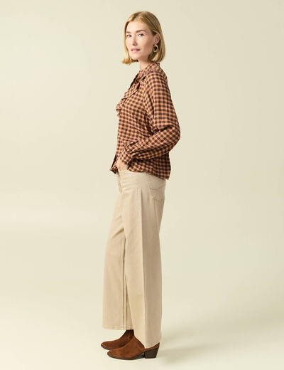 Chemise &agrave; volants manches longues marron fonc&eacute; femme