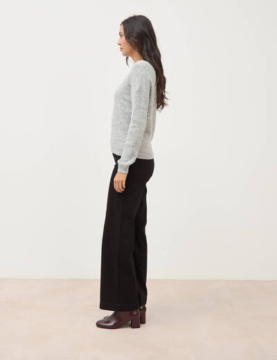 Pull manches longues col bateau gris femme