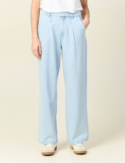 Jeans large à pinces denim bleach femme