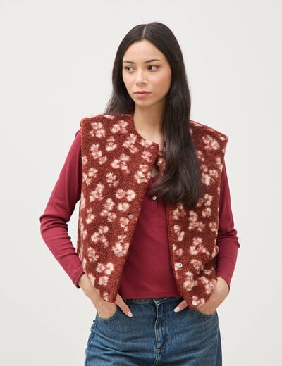 Gilet sans manches r&eacute;versible rouge fonc&eacute; femme