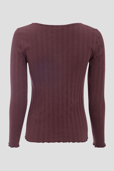 T-shirt manches longues marron foncé femme