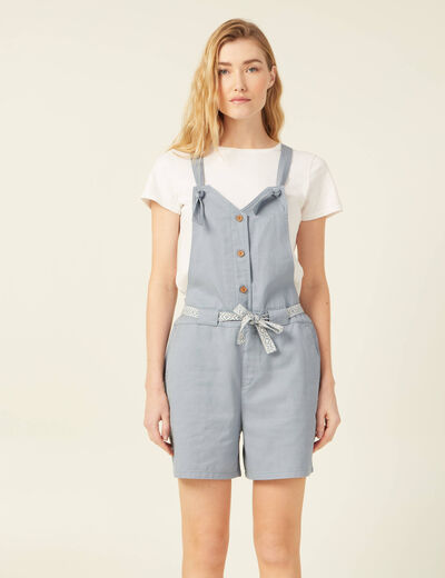 Combishort ceinturée bleu gris femme