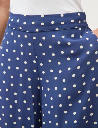 Pantalon large taille haute bleu marine femme