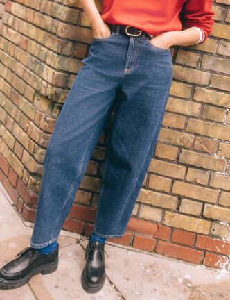Jeans barrel slouchy taille haute 7/8ème denim brut femme