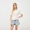 Pull droit court en coton ecru femme