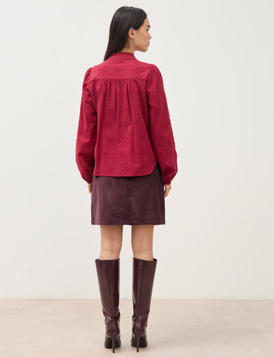 Chemise ample en coton manches longues bordeaux femme