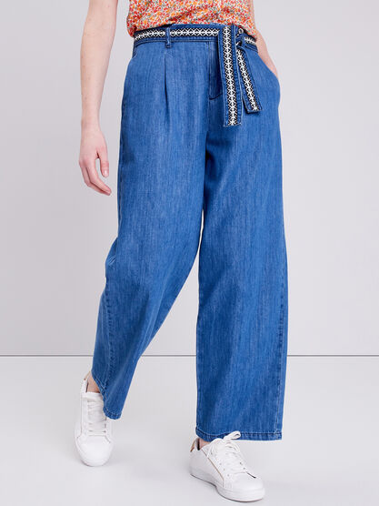 Jeans large ceinture denim stone femme