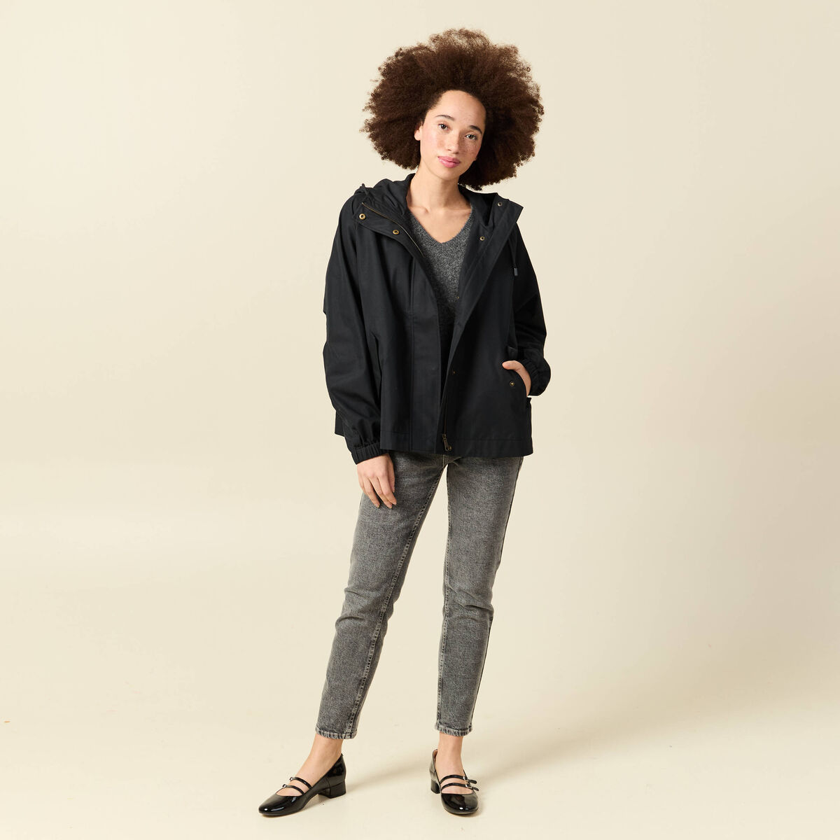 Parka oversize d&eacute;perlante &agrave; capuche noir femme