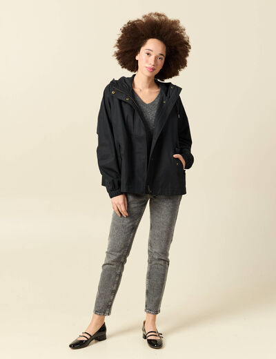 Parka oversize d&eacute;perlante &agrave; capuche noir femme