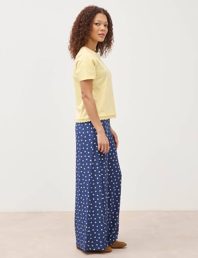 T-shirt droit col rond manches courtes jaune pastel femme