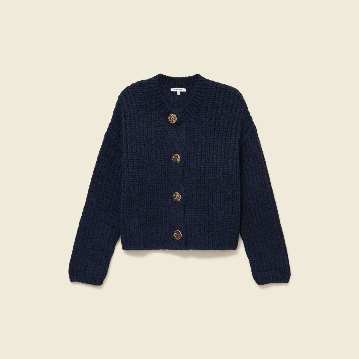 Gilet droit court manches longues bleu marine femme