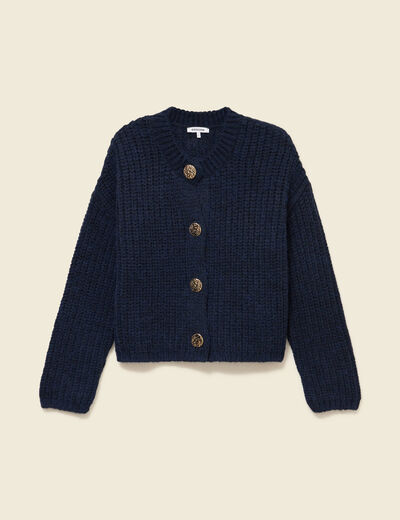 Gilet droit court manches longues bleu marine femme