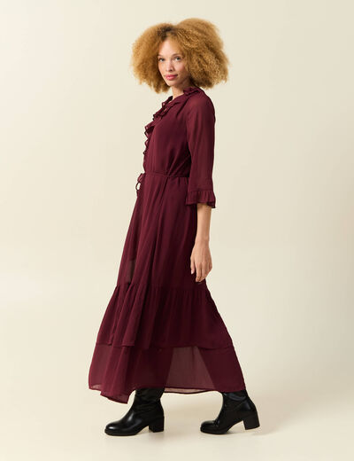 Robe manches 3/4 doubl&eacute;e bordeaux femme