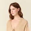 Gilet col V manches longues n&oelig;uds beige femme