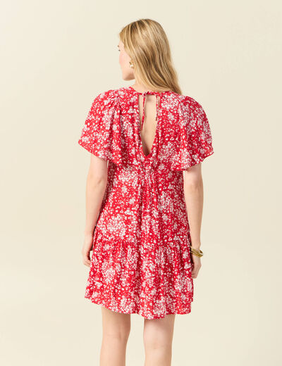 Robe évasée manches courtes rouge femme