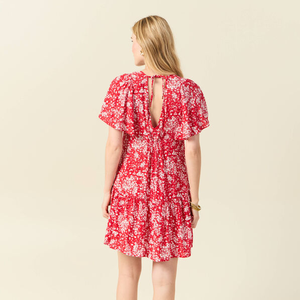 Robe évasée manches courtes rouge femme