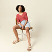 Pull manches 3/4 ajouré vieux rose femme