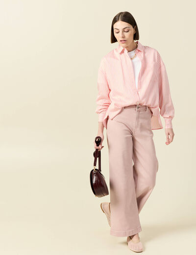 Jeans large cropped taille haute rose clair femme